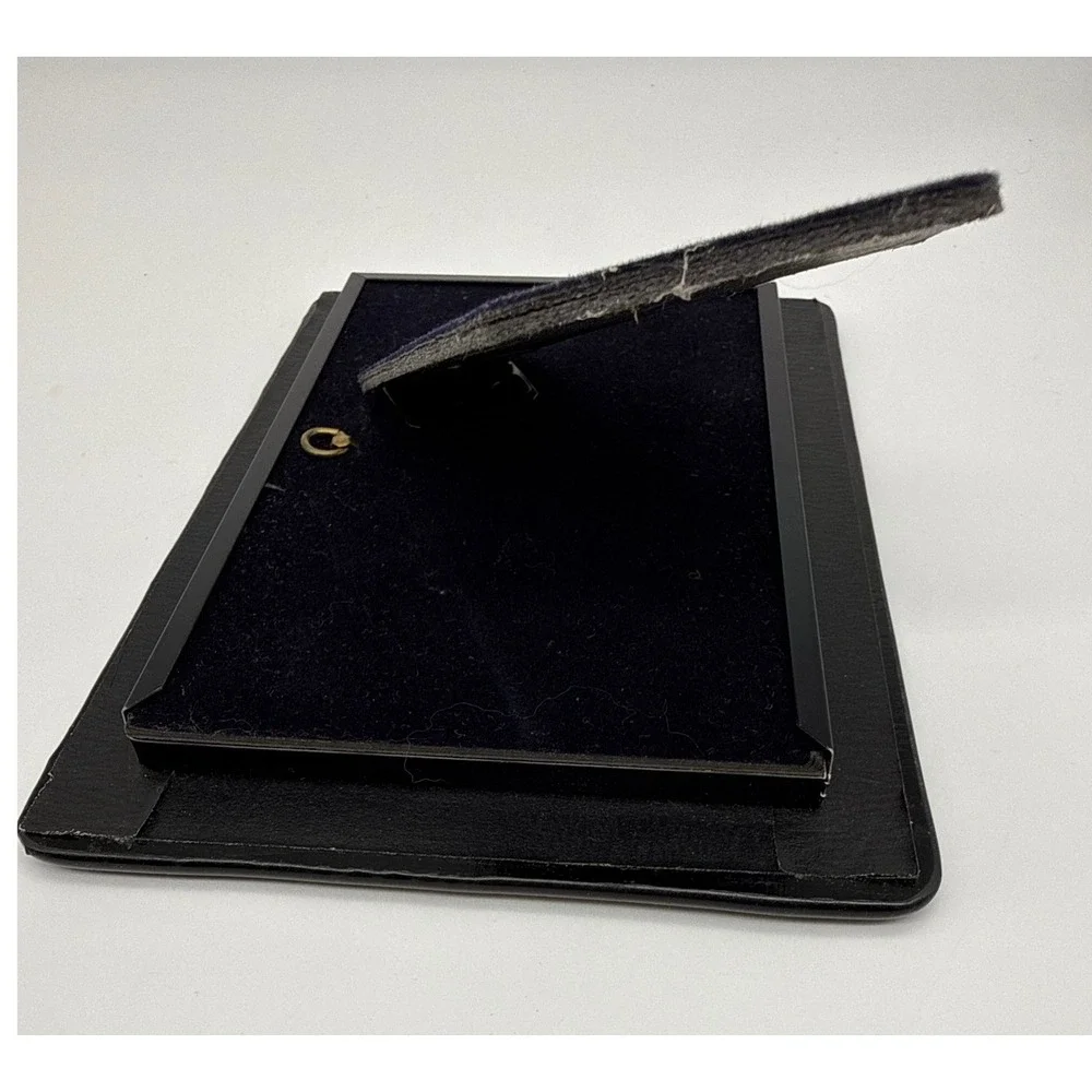 VTG Black and Gold Inlay Picture Frame Tabletop for 3x5 Photo Glass 1980s